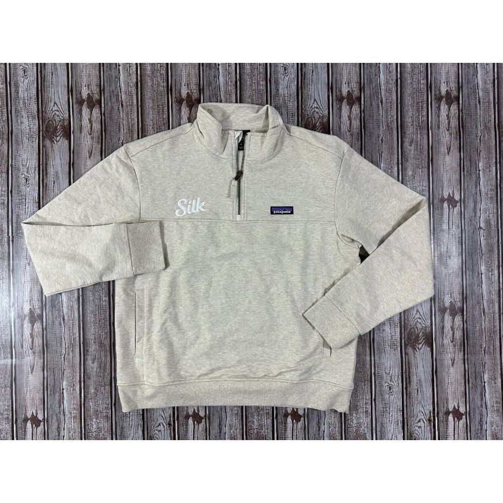 Patagonia Organic Cotton 1/4 Zip Sweater color cream size M embroidered